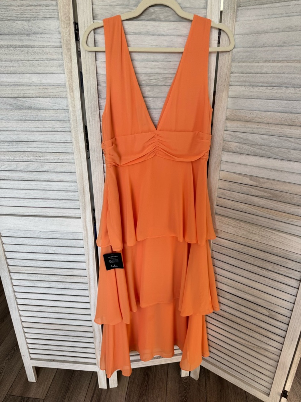 Lulu's Celebration Time Light Orange Tiered Midi Dress - Picture 4 of 7
